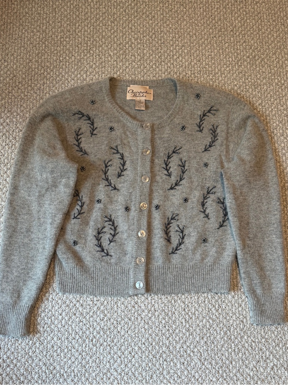Christopher&Banks Y2K Women Vintage Rabbit Hair Hand Beaded Gray Cardigan Size M - Picture 3 of 14